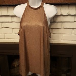 Bronze Shimmery Halter High Neck Blouse, L
